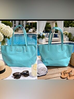 kate spade Turquoise Patent Perforated Tote